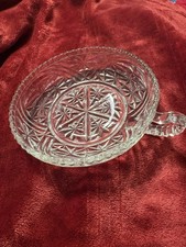 Anchor Hocking Stars/Bars Nappy Lemon Clear Glass/Handle Candy Dish/Bowl/Trinket picture