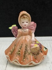 Vintage Josef Originals Girl Figurine Grapes Basket Orange Dress Bell picture
