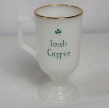 Single Milk Glass Gold Rim Irish Coffee Mug Pedestal Shamrock Vintange 1 Piece picture