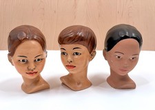 3 Vintage MCM Chalkware Busts Hand Painted Child Heads 7” Mid Century Decor picture
