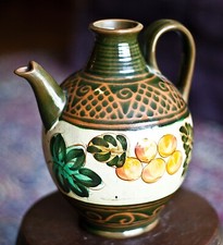 Vintage Terra-Cotta Pitcher Jug Vase Art Pottery Hand Made Painted Fired 11