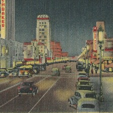 Vintage Postcard 1940 Los Angeles CA Wilshire Boulevard Miracle Mile Night-CA24 picture