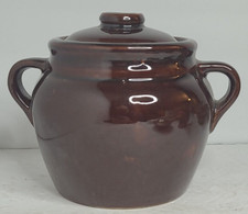 Vintage Brown Glaze Stoneware Bean Pot With Lid Made in the USA picture