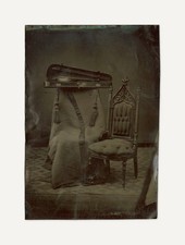1870s Studio Still Life of Two Empty Chairs and a Violin, Quarter Plate Tintype picture