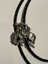BOLO TIE COWBOY ON HORSE NATIVE AMERICAN STYLE VTG BRONCO RODEO WESTERN picture
