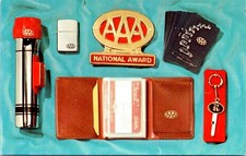 AAA Wonderful Gifts for You, Wallet, Flashlight, ADVERTISING Chrome Postcard picture