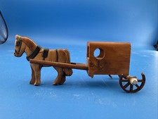 VTG Folk Art Wooden Amish Horse & Buggy  Hand Carved Miniature Figurine picture