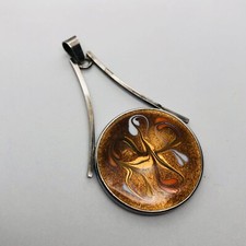 11.6g 925 STERLING SILVER ART GLASS AMBER SWIRL DESIGNER PENDANT HANDMADE picture