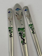 Korean AG800 Silver Sujeo Spoon Chopsticks Enamel Crane Bonsai Boxed picture