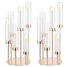 NUPTIO Hurricane Candelabra Candle Holder 2 Pcs 6 Arm Gold Metal Candlestick picture