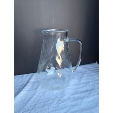 Vintage Clear Pressed Glass Pitcher Diamond Pattern Handle picture