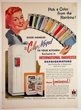 1951 International Harvester Refrigerator Ad Color-Keyed Door Handles Vintage picture