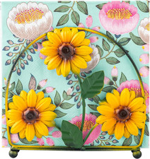 Sunflower Cast Iron Napkin Holder Metal Tissue Stand with Raised Ball Feet picture
