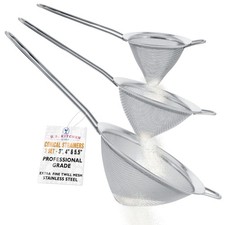 U.S. Kitchen Fine Twill Mesh Stainless Steel Conical Strainer Set 3 4 5