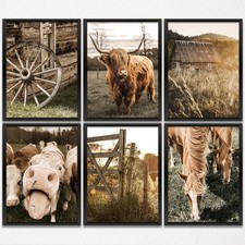 6PCS Vintage Western Cows Horses Farmhouse Decor Cow Print Wall Art Paintings Ar picture