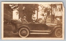 1910s Antique Touring Car Automobile Boater Hats Vintage Sepia Photo Snapshot picture