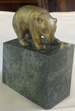 Vintage Solid Brass Bear With Green Marble Bookend Shows Some Patina 4.14 Pounds picture
