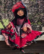 Vintage Kasma Halloween Witch Hanging Porcelain Features Red/Black Dress 14