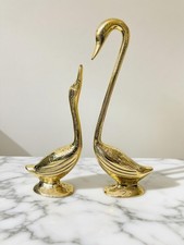 Handcrafted Brass Swan Figurine Pair Vintage Metal Sculpture for Home Decor picture