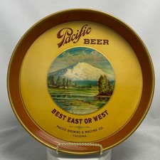 Antique c1910 Pacific Beer Tacoma WA Mt Tacoma Tin Tray Chas Shonk Pre Pro picture
