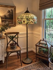 Vintage Dale Tiffany Stained-Glass Floral Floor Lamp – Monumental 24” Shade picture