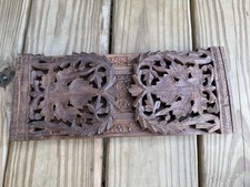 Vintage Expandable Hinged Bookends Wooden Hand Carved Ornate Floral picture