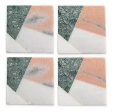 Thirstystone Resin Inlay Marble Stone Coasters Cup Holder Set of 4 picture