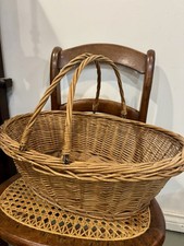 Vintage Wicker Market Basket Drop Swing Handles 21”x14”x7” picture