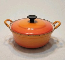 Vtg#20 Cousances Le Creuset Faitout? Orange Flame Enameled Cast Iron Dutch Oven  picture