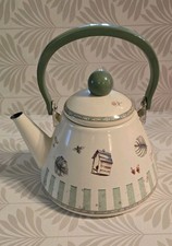 Pfaltzgraff Naturewood Enameled Metal Stove top Kettle unused  beige green 3 Qt picture