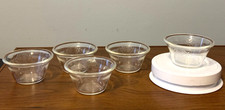 5 Vintage GLASBAKE 4oz Needle Etched~Rolled Rim~Glass CUSTARD CUPS/RAMEKINS 286 picture