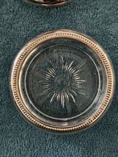 Leonard Silverplate Glass Starburst Coasters Set of 6 Made in Italy Beaded Rim picture