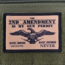 2nd Amendment Permit Patch Moral Tactical Military Army USA Flag Hook & Loop picture