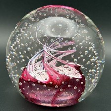 Caithness Cauldron Scotland Pink Ribbon Swirl Glass Paperweight Signed Numbered picture