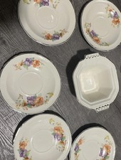 Vintage 1937 Edwin M Knowles Franklin Porcelain Plates W/sugar Bowl picture