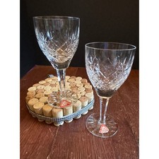 Astral Crystal Wine Glasses Set of 2 Diamond Cut Clear Stemware Vintage 6.75in picture