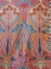 Vintage Liberty Of London Handkerchief England Art Nouveau Coral Blue Floral Fan picture