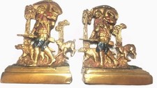 Antiq Pompeian Bronze Co Robinson Crusoe Bookends Polychrome Bronze Clad Label picture