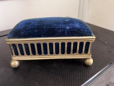 Antique Victorian Pin Cushion Jewellery Box Silver Plate Frame With Ball Feet picture