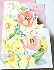 Vintage Greeting Card Birthday Embossed Flowers Christian Floral Daffodils picture