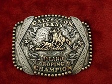 CHAMPION☆2015☆CALF ROPING PROFESSIONAL TROPHY BUCKLE☆GALVESTON TEXAS☆RARE☆234 picture