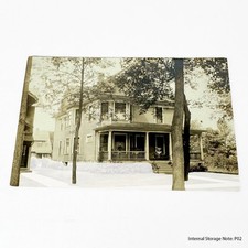 Vintage Real Photo Postcard RPPC Large House Porch People Trees Unposted Antique picture