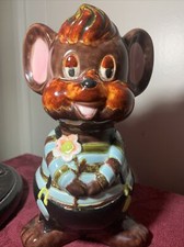 VNTG 1970's Holland Mold Ceramic Mouse With Flower Coin Bank/No Plug picture