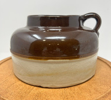 Vintage Brown Stoneware Baked Bean Pot w/Two Tone Glaze Pattern - Single Handle picture