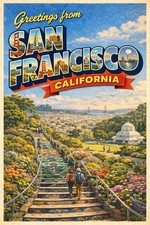 Greetings From San Francisco, California MODERN Vintage-inspired Postcard D121 picture