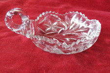 Cut Glass Crystal Handled Nappy, Serving Bowl, Portable Candle Holder picture