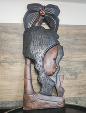 African Carved Wood Female Bust Sculpture Figurine picture