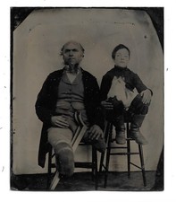 Bizarre Portrait, Legless Man And Child With Blurry Cat Tintype Photo picture