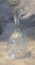 Fenton Light Blue Glass Bell Strawberry Vines & Leaves 6.25