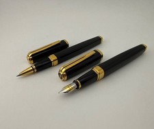 Waterman Exception Black Lacquer Fountain Pen 18K Gold Nib & Rollerball Pen picture